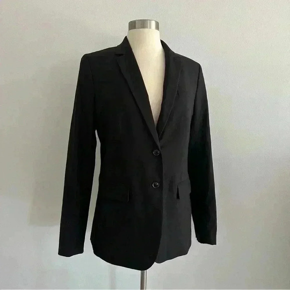 Banana Republic Long And Lean Blazer Wool Jacket Sz 8 Black - Picture 1 of 9